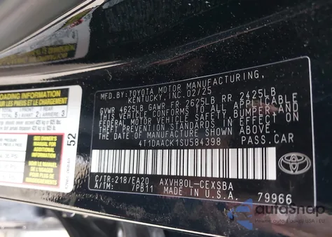 2025 Toyota Camry Se from USA, damaged, VIN 4T1DAACK1SU584398